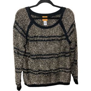 Ruby Rd. Womens Medium Black Gold Tinsel Long Sleeve Knit Pullover Sweater EUC